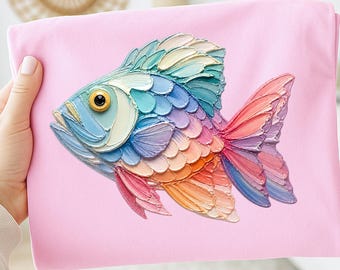 Colorful Fish PNG Design | Summer Beach Shirt PNG | Impasto Paint Style Clipart for Beach Tumbler | Beach Tote Bag Graphic