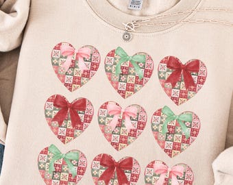 Patchwork Heart Valentine PNG | Stitched Hearts Clipart | Pink Quilt Heart Design | Vintage Patchwork PNG