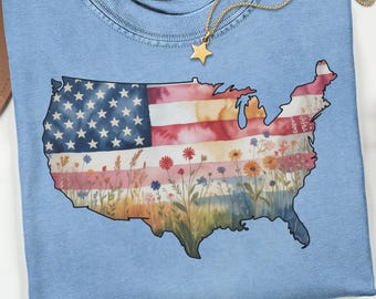 Vintage Americana Floral PNG | America Floral PNG | 4th of July PNG | American Shirt Design | Floral American Flag Design | 250th America