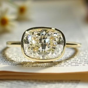 Cushion Moissanite Engagement Ring Minimal Travel Ring Unique Promise Ring Simulated Diamond Ring Solitaire Wedding Ring Gift For Her