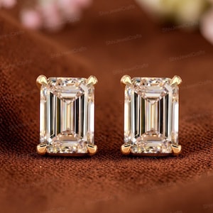 2Ct Emerald Cut Diamond Earrings, Solitaire Emerald Cut Moissanite Earrings, Everyday Diamond Earrings, Emerald Diamond Studs,Gift For Women