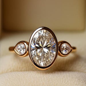 Drei Stein Oval Verlobungsring Oval Verlobungsring Birne Seitensteine 2 Karat Oval Diamant Ring Oval Moissanite Ring Lünette Set Ehering
