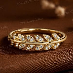 14K massivt guld olivbladsring, unik guldbladsring, bladring, mors dag-present, alla hjärtans dag-present, julklapp till henne