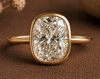 Länglicher Moissanit Lünette Verlobungsring, Verlobungsring, Gelbgold überzogen, Farbloser Edelstein Ring