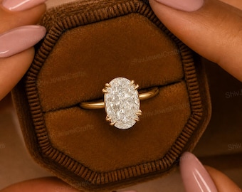 3CT Oval Cut Moissanite Engagement Ring, 14K Gold Solitaire Engagement Ring,Double Prong Oval Wedding Ring, Elongated Oval Ring Gift For Her