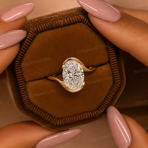 2,5 ovale moissaniet bruiloft verlovingsring halve bezel ring 14K geelgouden bruidsring verjaardagscadeau voor haar vrouwen belofte ring