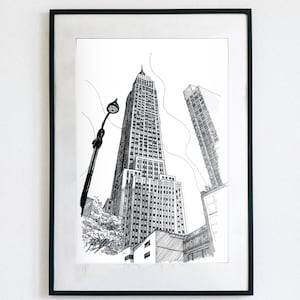 Empire State Building art print, New York print art, Monochrome NYC art, Black and White art, New York wall decor art, Skyscraper wall art