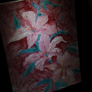 Pink Lily Acrylic Impasto Painting on Canvas | 30x40cm Hand-Painted Floral Wall Art