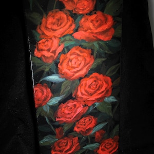 Bouquet de roses rouges peinture acrylique sur toile | Cadeau d&#39;art mural floral peint à la main 20 x 40 cm pour la décoration intérieure