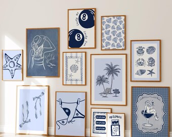 Coastal Print Set of 12 Navy Blue Coastal Wall Art Coastal Granddaughter Aesthetic Beach Girls Dorm Room Trendy Posters Art Digital Prints