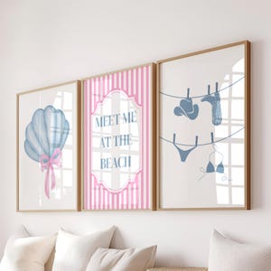 Girly Küsten Wand Kunst Set: Pink & Blau Beachy Drucke (Digitaler Download)