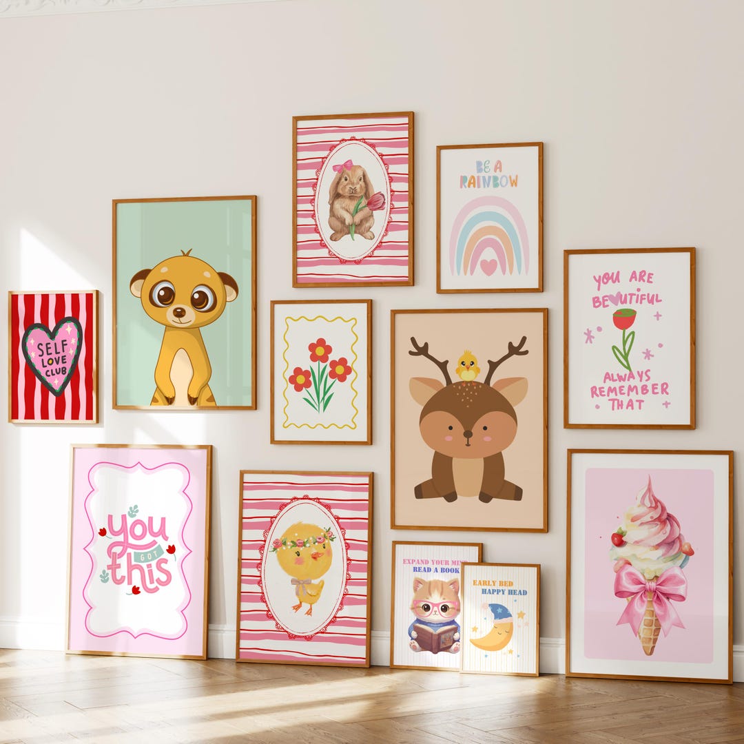 Girls Room Printable Gallery Wall Art Set of 12, Baby Nursery Playroom ...