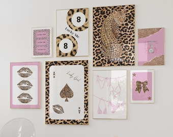 Trendy Leopard & 8 Ball Gallery Wall Art Print Set: Teen Room Decor (Digital Download)