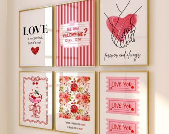 Valentine Wall Art Set of 6 Romantic Love Quote Posters Galentine Digital Prints Retro Valentines Day Home Decor Printable Instant Download