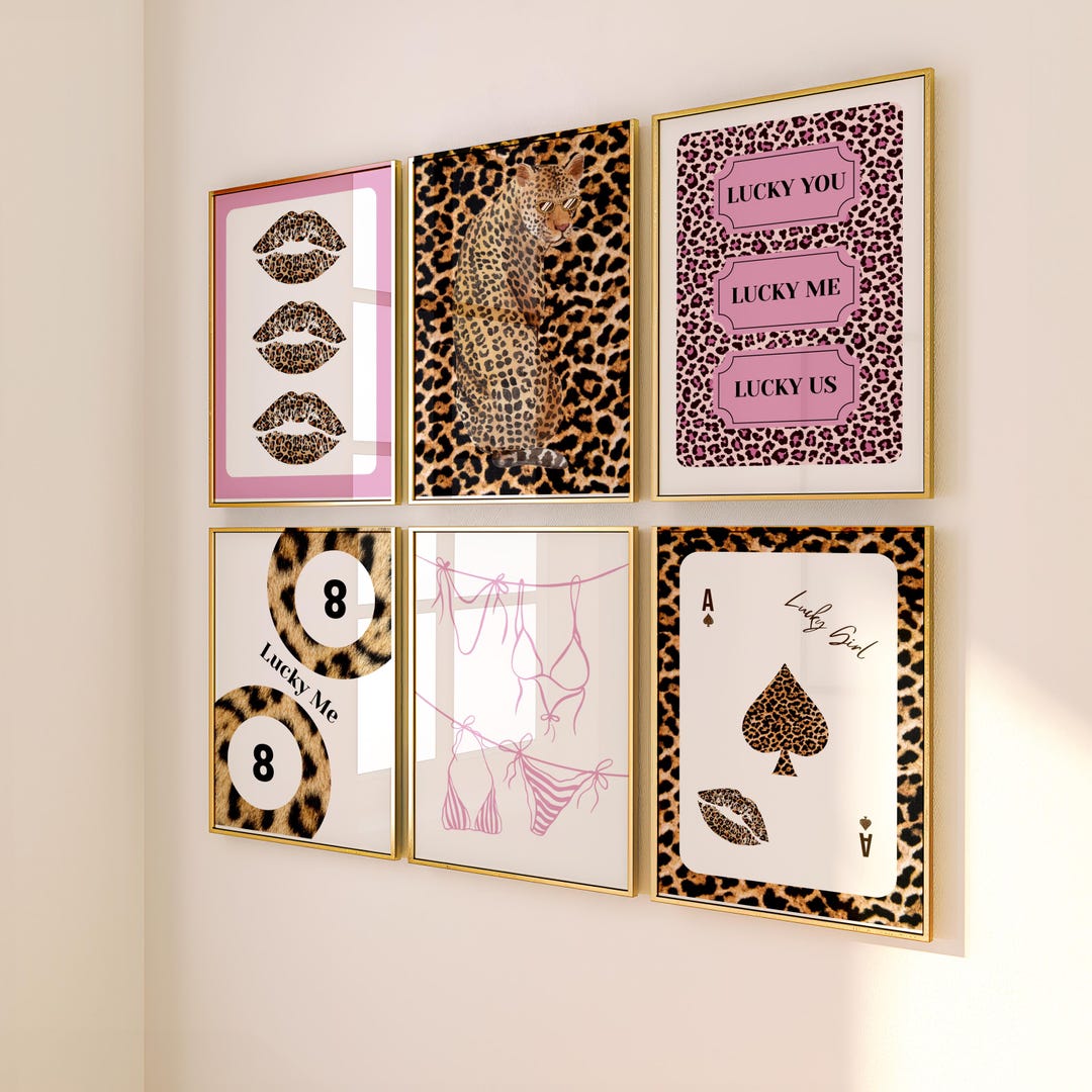 Pink Leopard Pattern Preppy Pink Leopard Gallery Wall Art Set: Preppy Dorm Decor (digital Download ...