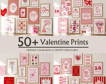 Valentines Day Wall Art Prints Bundle 50+ Romantic Love Quote Printable Set Retro Couple Hearts Posters Girly Home Decor Digital Download