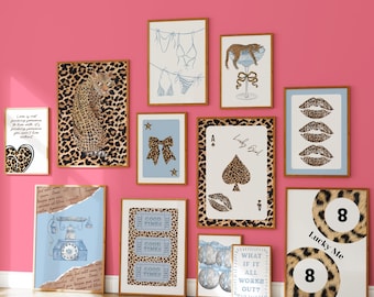 Retro Leopard Gallery Wall Art Set: Y2K Dorm Decor (Digital Download