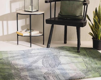 Handmade Wool Rug – Abstract Modern Blue & Green Area Carpet | Artistic Hand-Tufted Designer Rug