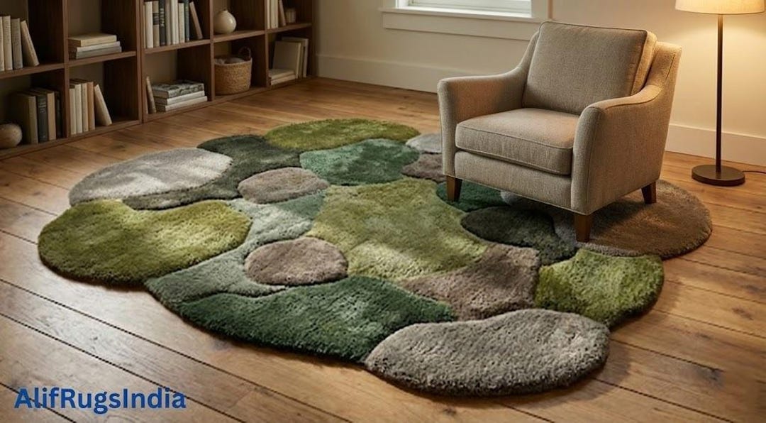Stone Area Rug Inlay Handmade Moss Rug, 3D Pebble Stone Area Rug - Etsy