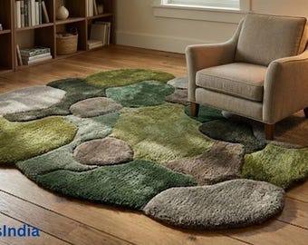 Handmade Moss Rug, 3D Pebble Stone Area Rug
