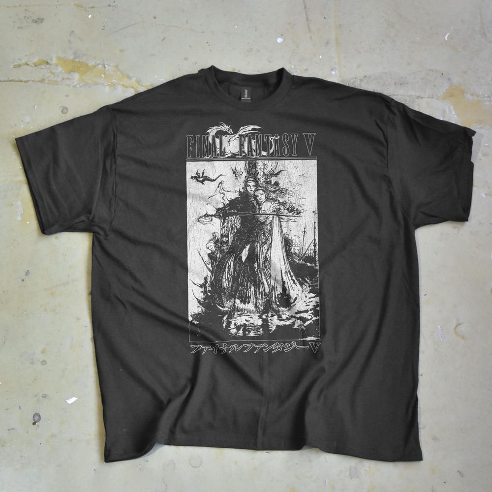 Final Fantasy V Amano Tee - Grunge Anime Art Shirt, Retro Oversized T-Shirt, Gothic Rpg Aesthetic