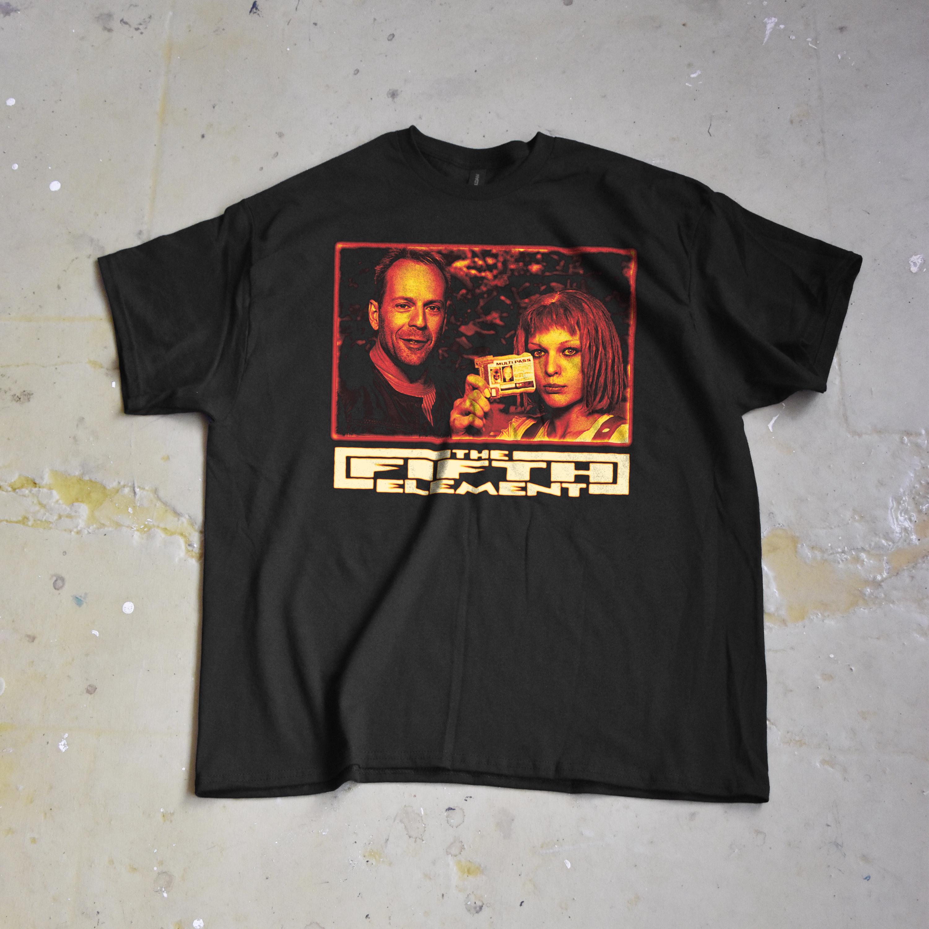 フィフス・エレメントTシャツ、90年代SF映画Tシャツ、ダメージ加工の