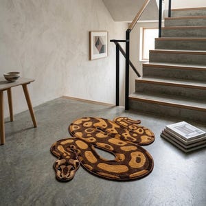 Snake Area Rug, Ball Python Rug, Handmade Tufted Wool Carpet, Animal Shaped Rug, Modern Home Decor, Custom Size Rug.
