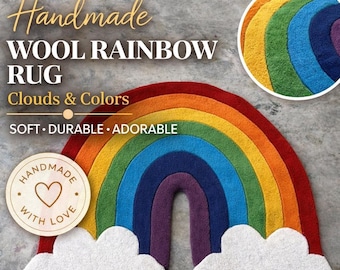 Regenbogen Tufted Teppich, Kinderzimmer Dekor Teppich, Handgemachter Wollteppich, Bunter Kinderzimmer Teppich, Weicher Plüsch Teppich, Wolkenform Teppich 100x150.