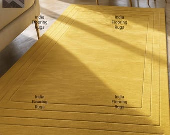 Mustard Yellow Minimal Rug | Solid hand tufted Area Rug | Living Room Rug | Non Slip Washable Rug | Scandinavian Carpet | Housewarming Gift.