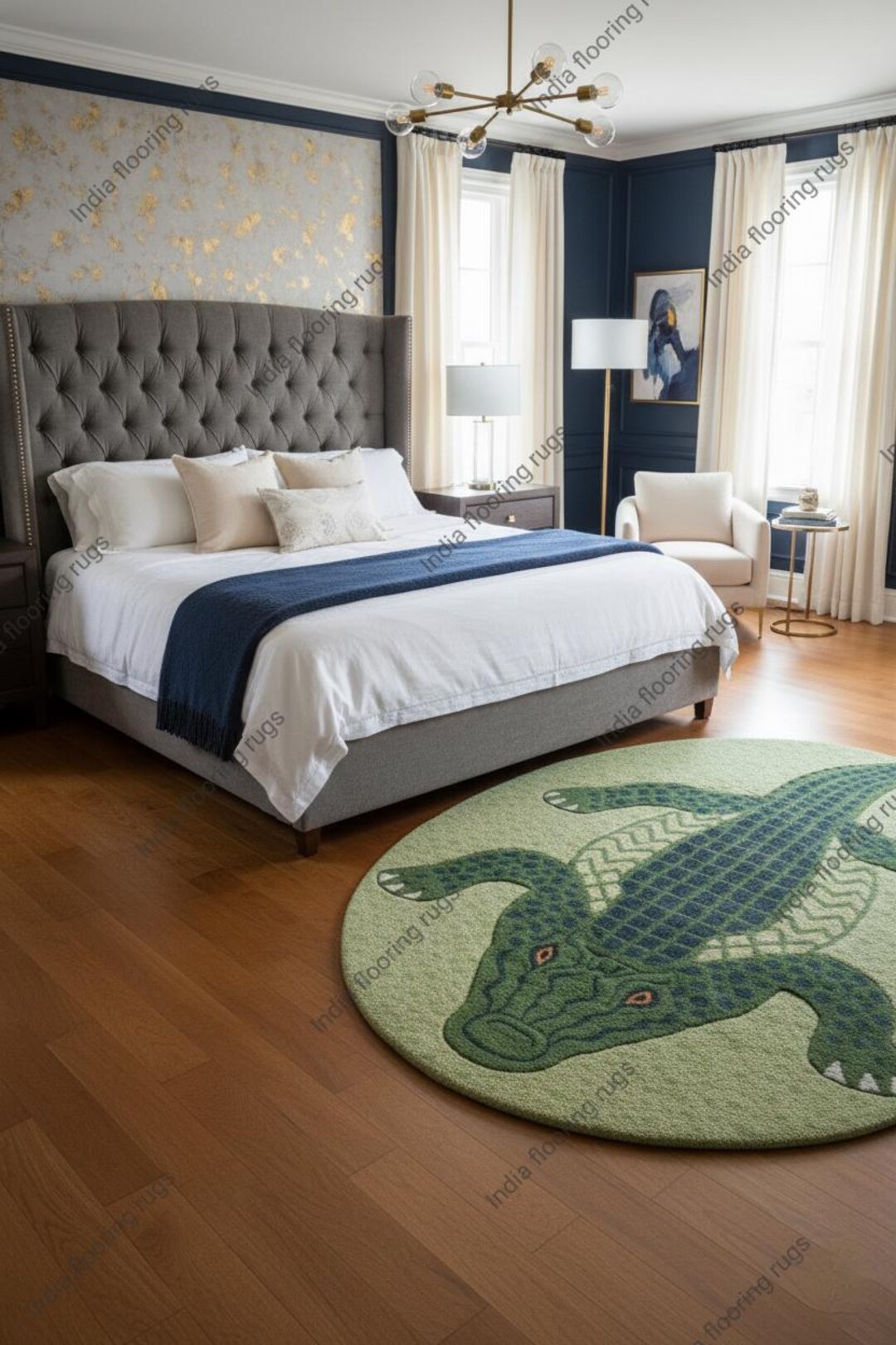 Crocodile Area Rug, Alligator Hand Tufted Round Rug, Animal Theme Rug ...