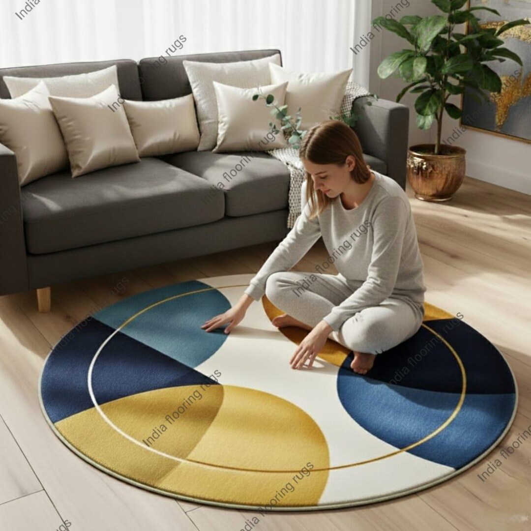 Round Abstract Rug | Modern Geometric Circle Area Rug | Handmade Tufted ...