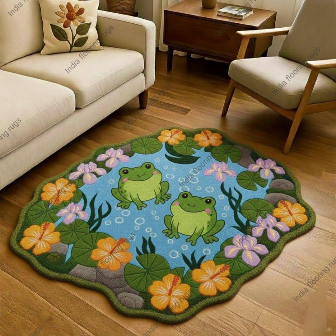 Frog Rug Tufted Frog Pond Kids Rug, Cute Tufted Nursery Carpet, Flower Lily Pad ...