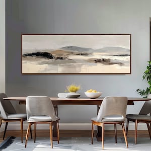Abstract Landscape Wall Art, Neutral Tone Painting, Wide Panoramic Canvas Print, Large Moody Decor, Long Narrow Framed Art for Living Room