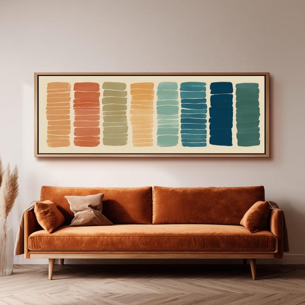Bunte Pinselstriche Kunst, Abstrakte Panorama Leinwand Kunst, Mitte des Jahrhunderts moderne Wanddekoration, lange horizontale Kunst, über dem Bett / Sofa Kunst, Geschenkidee