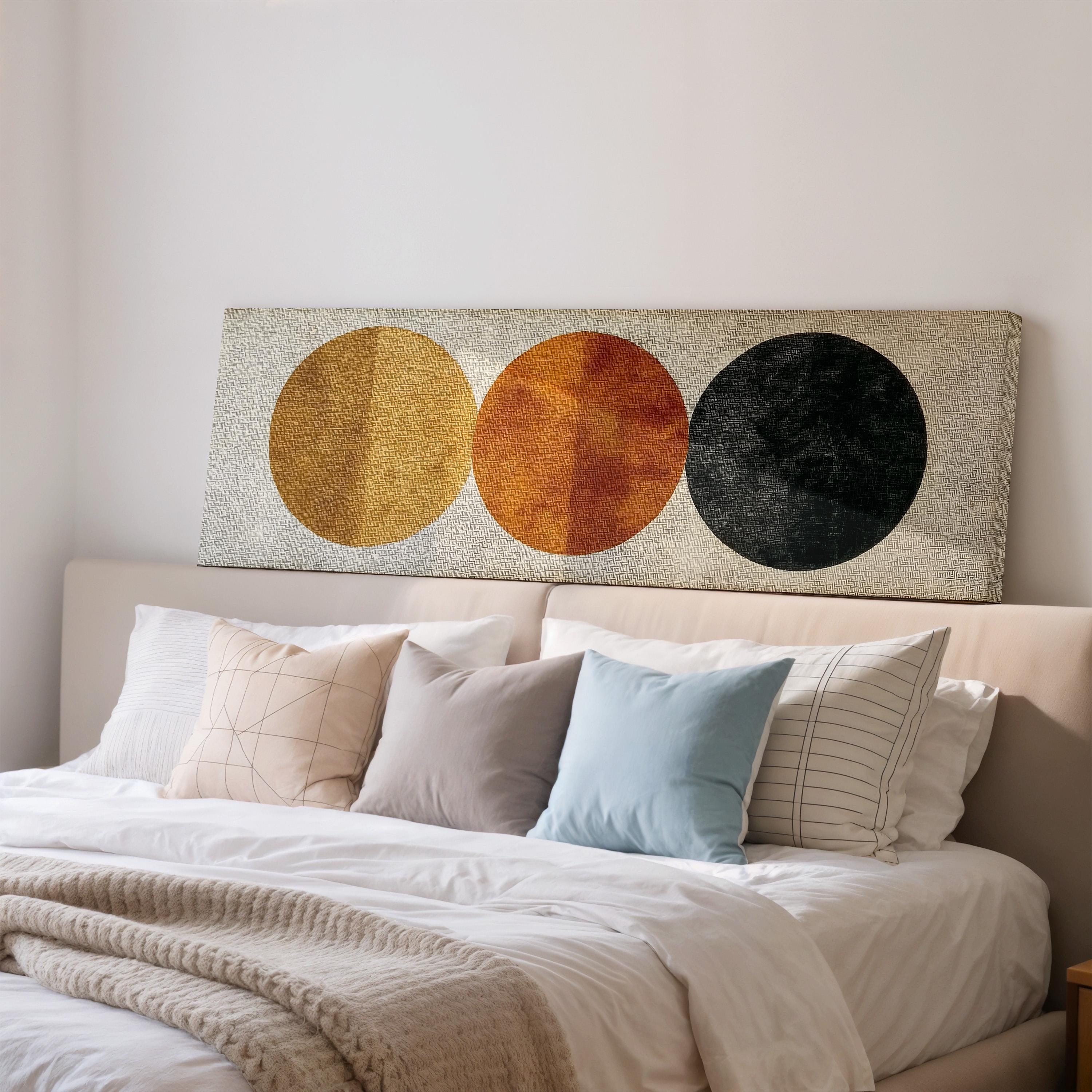 Minimalist Circle Triptych Canvas, Long Horizontal Wall Art, Wide