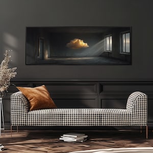 Luminous Cloud Painting, Wide Panoramic Wall Art, Long Horizontal Framed Canvas, Large Oversized Surreal Art, Moody Wall Decor, Above Sofa