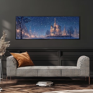 St Basil Cathedral Canvas Art, Magical Winter Art, Wide Panoramic Print, Long Horizontal Framed Decor, Large Moscow Print,Christmas Wall Art