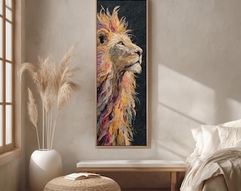 Majestic Lion Portrait Art, Framed Vertical Canvas Art, Tall Narrow Wild Animal Print, Modern Safari Decor, Colorful Jungle Wall Art