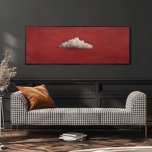 Arte mural surrealista de nubes, lienzo largo y estrecho, impresión panorámica ancha, decoración minimalista extragrande, arte mural rojo, sala de estar moderna
