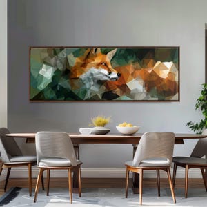 Abstract Fox Canvas Print, Wide Panoramic Wall Art, Long Horizontal Framed Decor, Large Oversized Geometric Art, Modern Woodland Nursery