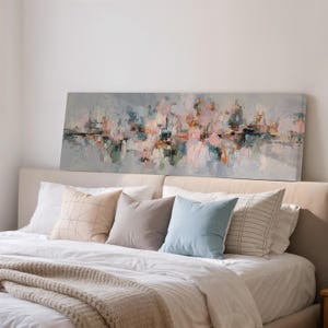 Abstract Modern Painting, Textured Impasto Art, Wide Panoramic Framed Canvas, Long Narrow Horizontal Print, Modern Art for Above Sofa Decor