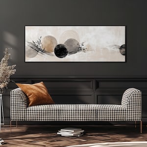 Japandi Circles Canvas Art, Long Horizontal Wall Decor, Wide Panoramic Print, Large Oversized Minimalist Art, Earth Tones,Zen Office Artwork