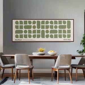 Minimalist Sage Green Mid Century Panoramic Modern Abstract Wall Art, Retro Long Narrow Horizontal Bauhaus Print, Wall Art for Living Room