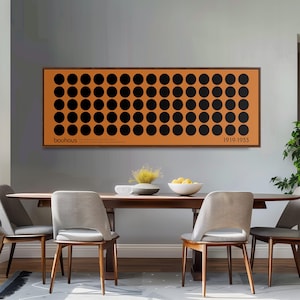 Terracotta Bauhaus Canvas Print, Mid Century Modern Decor, Long Horizontal Panoramic Framed Canvas, Modern Boho Geometric Circles Wall Art