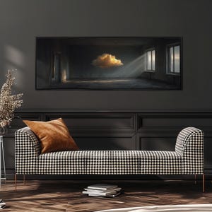 Luminous Cloud Painting, Wide Panoramic Wall Art, Long Horizontal Framed Canvas, Large Oversized Surreal Art, Moody Wall Decor, Above Sofa