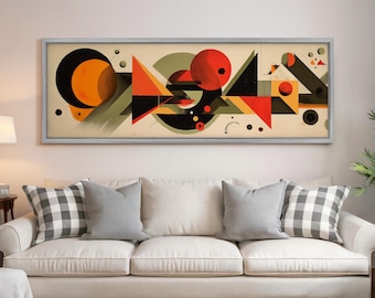 Horizontal Wall Art, Large Framed Canvas, Geometric Framed Poster, Wide Wall Art, Abstract Panoramic Art, Above Bed Decor, Long Narrow Art
