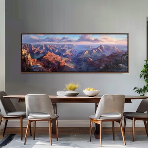 Panoramic Grand Canyon Canvas, Wide Framed Canvas, Impressionist Landscape, Large Horizontal Art Print, Textured Oil Living Room Decor