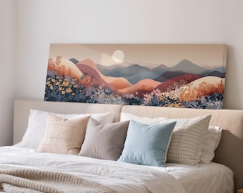 Stylized Hills Panoramic Art, Modern Folk Art Print, Wide Wall Decor, Large Framed Canvas, Abstract Landscape, Earthy Tones, Boho Wall Art