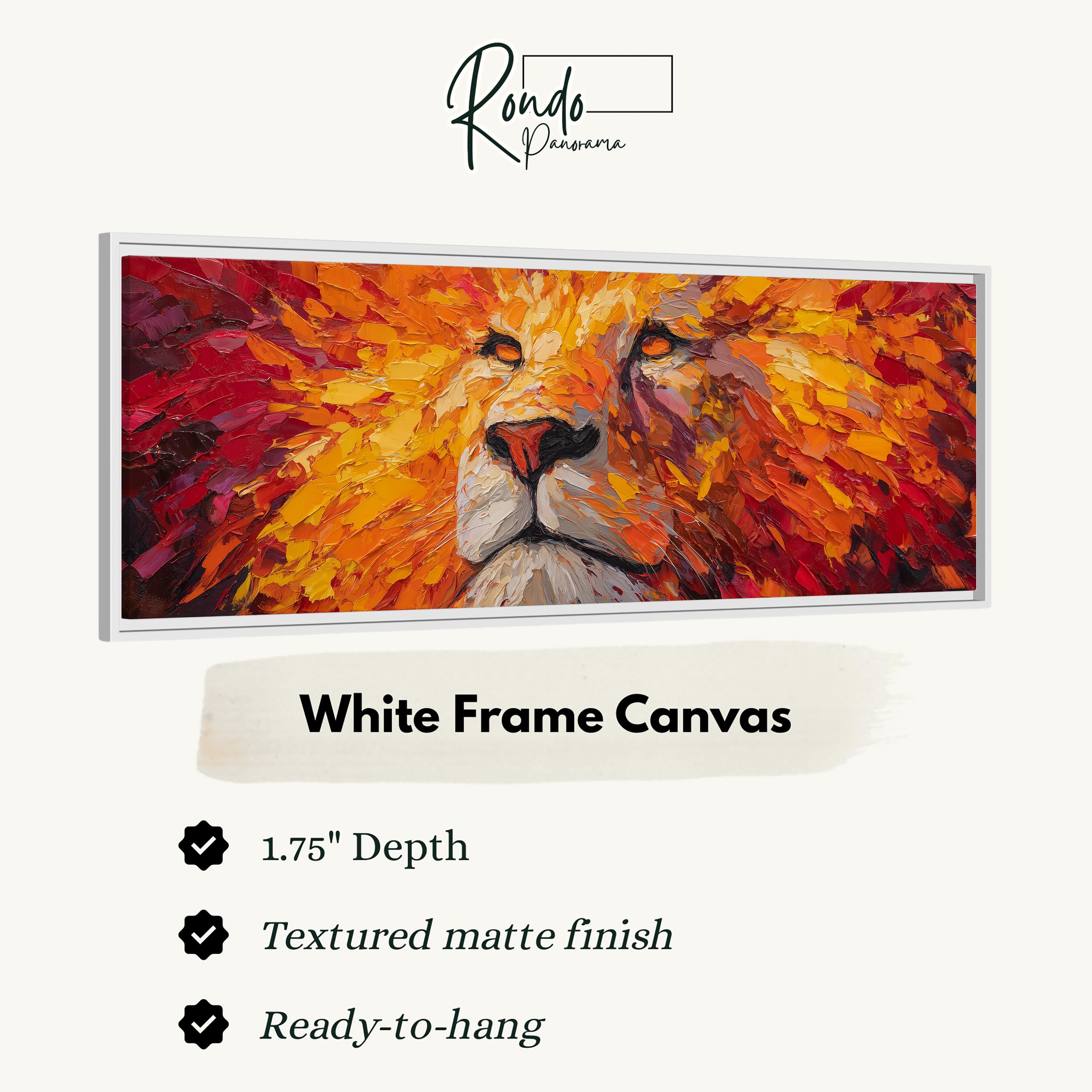 雄大なライオンのフェイスペイント、ワイドパノラマキャンバス、横長の