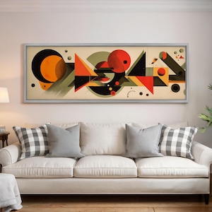 Horizontal Wall Art, Large Framed Canvas, Geometric Framed Poster, Wide Wall Art, Abstract Panoramic Art, Above Bed Decor, Long Narrow Art